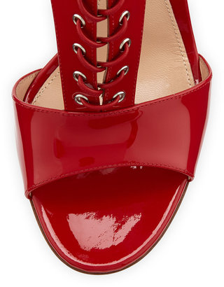 Gianvito Rossi T-Strap Patent Lace-Up Sandal, Red