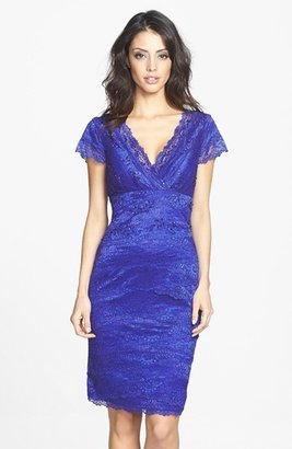 JS Collections Tiered Beaded Lace Sheath Dress