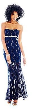 My Michelle Strapless Sequin & Lace Cutout-Back Long Dress