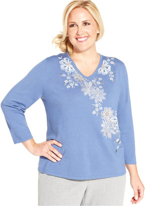 Alfred Dunner Plus Size Embroidered Beaded Top