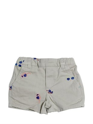 Paul Smith Junior - Embroidered Cotton Gabardine Shorts