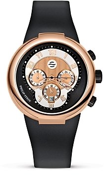 Philip Stein Teslar Active Rose Gold Chronograph Watch with Black Silicone Strap, 42mm