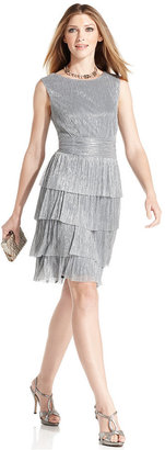 Connected Dress, Sleeveless Silver Sparkle Tiered A-Line