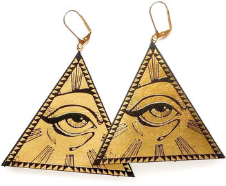 Rosita Bonita Gold Leather All Seeing Eye Pyramid Earrings