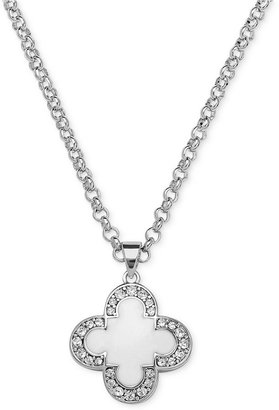 Kate Spade Marie Claire Silver-Tone White Enamel and Cubic Zirconia Clover Pendant Necklace (2/5 ct. t.w.)