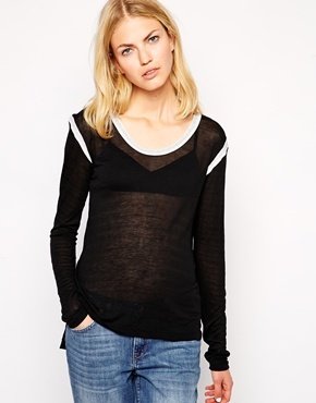 LnA Montana Long Sleeve T-Shirt With Contrast Piping - black