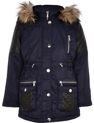 River Island Girls navy quilted parka coat