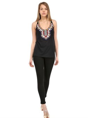 Emilio Pucci Beaded Cotton Blend Jersey Tank Top