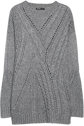 MANGO Modal and Wool Blend Open-Knit Jumper, Medium Grey