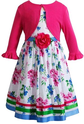 Youngland Baby Girl Floral Swiss Dot Dress & Cardigan Set