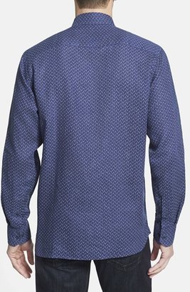 Toscano 'Blue Mini Floral' Regular Fit Mini Floral Print Linen Sport Shirt