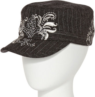 Scala Gray Pinstriped Fleur-De-Lis Cadet Hat
