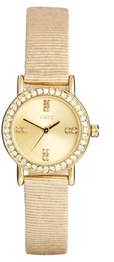 Oasis Cream Strap Gold Dial Watch With Stone Detail