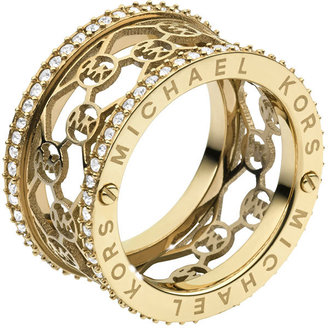 Michael Kors Monogram-Cutout Pave Ring, Golden