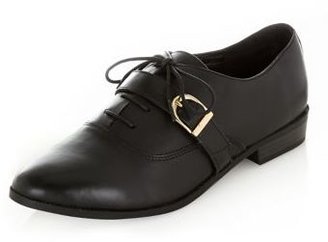 New Look Wide Fit Black Leather Lace Up Front Strap Shoes