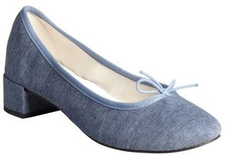 Repetto denim blue jersey bow detailed block heel slippers