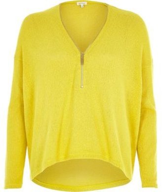 River Island Yellow knitted zip front top