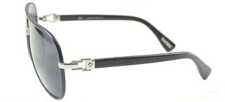 Lanvin New SLN022V 579 Black Leather Aviator Sunglasses Grey Lens