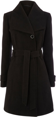 Black Fit and Flare Belted Coat