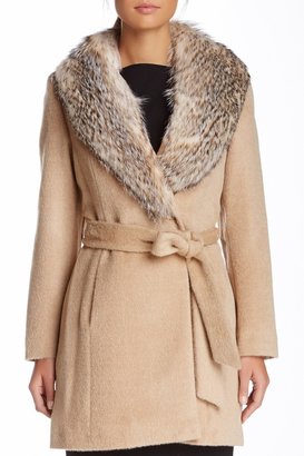 Sofia Cashmere Oversized Genuine Natural Badger Fur Shawl Collar Wrap