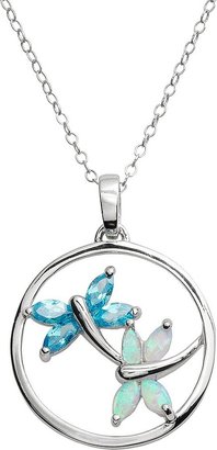 Jewelry for Trees Platinum Over Silver Cubic Zirconia & Lab-Created Opal Dragonfly Pendant