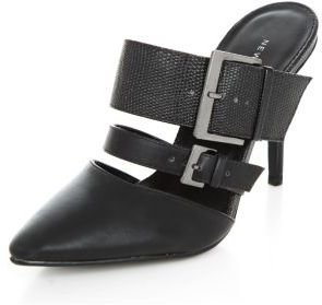 New Look Black Double Buckle Strap Pointed Mules