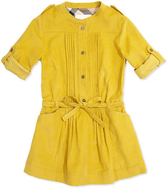 Burberry Pleated Corduroy Dress, Lemon Quartz, 4Y-14Y