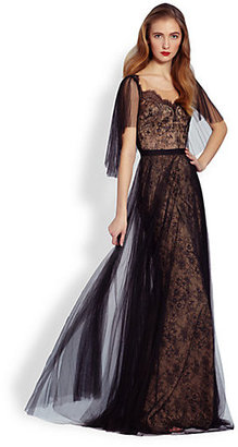 Notte by Marchesa 3135 Notte by Marchesa Draped Tulle & Lace Gown