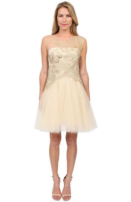 Notte by Marchesa 3135 Notte by Marchesa Metallic Tulle Cocktail Dress in Gold Women