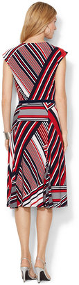 Lauren Ralph Lauren Cap-Sleeve Striped Jersey Dress