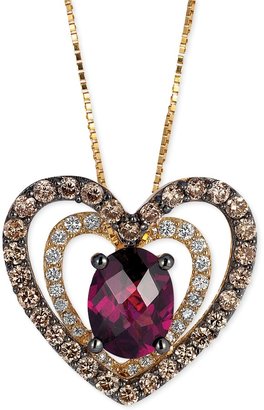 LeVian Raspberry Rhodolite Garnet (1 ct. t.w.) and Diamond (5/8 ct. t.w.) Heart Pendant Necklace in 14k Gold