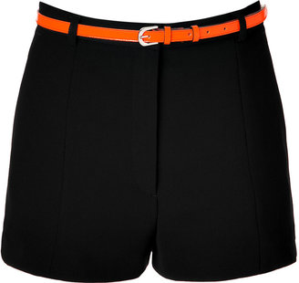 Sandro Black Front Pleated Shorts with Neon Belt