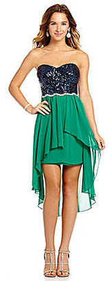Jodi Kristopher Strapless Sequin Top Hi-Low Dress