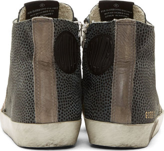 Golden Goose Black & Blue Spotted Leather High-Top Francy Sneakers