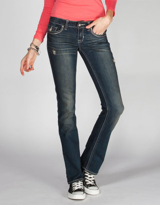 Hydraulic Embroidered Flap Pocket Womens Bootcut Jeans