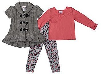 Little Lass 3-pc. Sweater, Shirt and Animal Print Leggings Set - Girls 2t-6