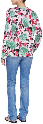 Marc by Marc Jacobs Jerrie Rose Printed Crewneck Sweater & Drainpipe Faded Slim Denim Jeans