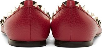 Valentino Raspberry Leather Rockstud Ballerina Flats