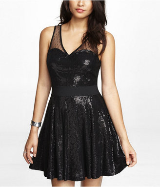 Express Sequined Fit & Flare Dress