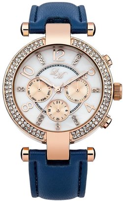 Little Mistress Mother of Pearl Dial Stone Set Rose Gold Tone T-Bar with Navy Strap Ladies Watch