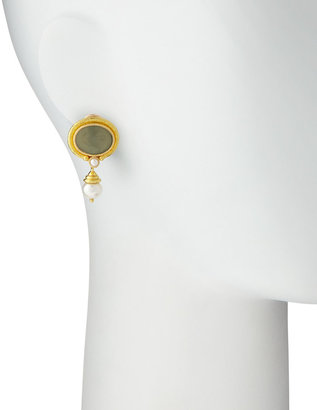 Elizabeth Locke Pegasus Intaglio Clip/Post Earrings with Pearl Drop, White