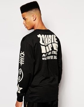 Lazy Oaf Long Sleeve T-shirt With Back And Arm Print - black