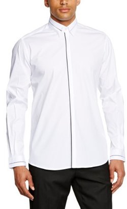 Karl Lagerfeld Paris Lagerfeld Men's Fly Front With Hidden Button Down Collar Regular Fit Classic Long Sleeve Formal Shirt