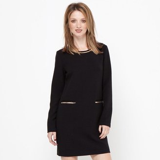 La Redoute SEE U SOON Long-Sleeved Stretch Dress with Gold-Coloured Detailing