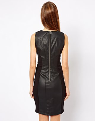 Warehouse Faux Leather And Ponte Dress