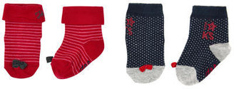 Ikks pack of two pairs of navy blue and red stretch knit socks