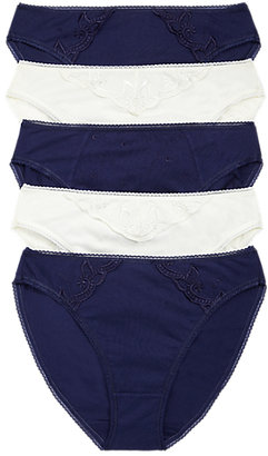 Marks and Spencer M&s Collection 5 Pack Cotton Rich Embroidered High Leg Knickers