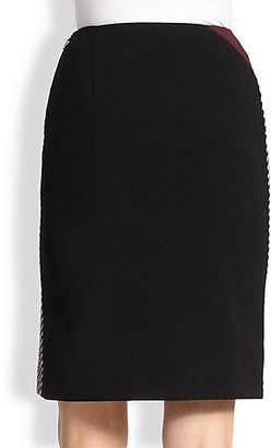 Fendi Leather-Stitched Wool Skirt