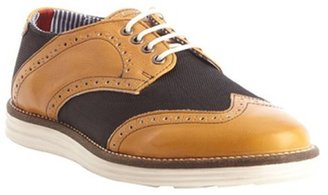 Ben Sherman navy and tan canvas and leather tooled wingtip 'Zuma' oxfords