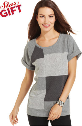 Style&Co. Sport Short-Sleeve Patchwork Pullover
